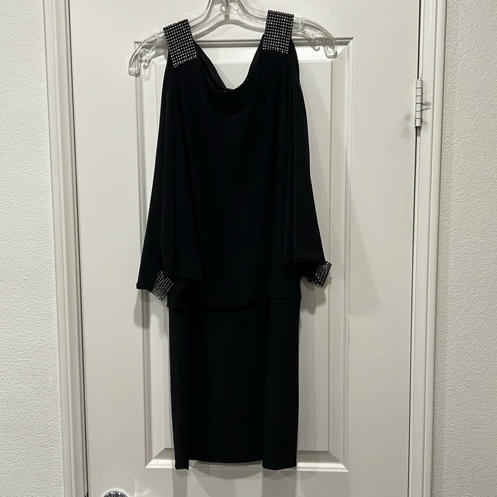 DJ-JAZ black cold shoulder open sleeves with rhinestones cocktail/evening dress